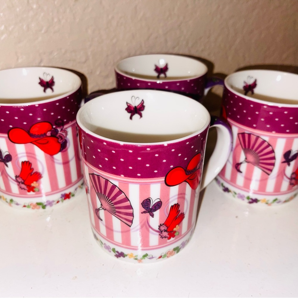 Charming Pink and Red Patterned Mugs Set